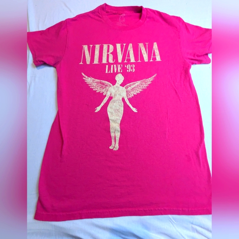 Nirvana Pink In Utero 1993 Concert Band Vintage Tee Shirt Blouse Repro Small. 11